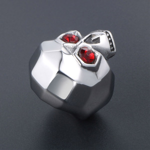 Men's Skull <b>Ring</b> Titanium Steel Red <b>Crystal</b> Eyes Bezel Setting Everyday Wear SA895 - Product Image 3