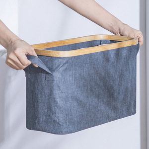 Panier à linge en tissu, organisateur de vêtements, panier de rangement rectangulaire portable en toile grise pour vêtements - Product Image 1