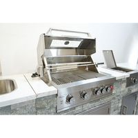 Îlot de barbecue en acier inoxydable en gros, cuisine extérieure avec évier et revêtement en pierre