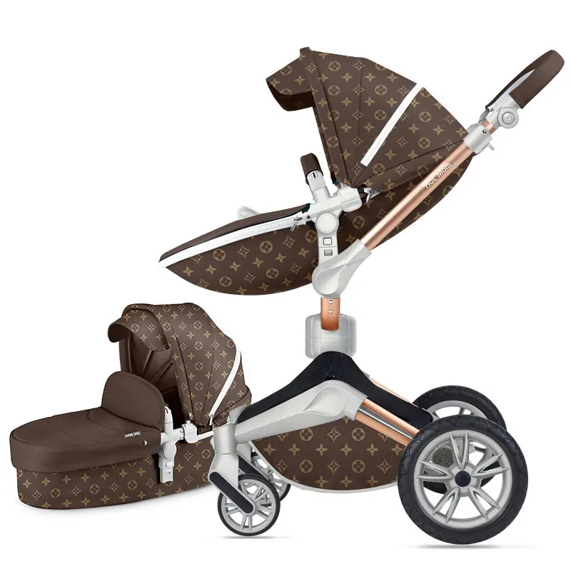 Hot Mom 2020 Wholesale is the Latest Design of the Luxury 360-degree Rotating 2-in-1 Folding Leather Stroller