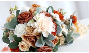 Grand <span class=keywords><strong>bouquet</strong></span> <span class=keywords><strong>de</strong></span> <span class=keywords><strong>mariée</strong></span> artificiel en forme <span class=keywords><strong>de</strong></span> larme, roses en plastique orange brûlé, fait main, écologique, réutilisable, réaliste, cascade <span class=keywords><strong>de</strong></span> mariage - Product Image 1
