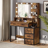 Meuble de toilette de chambre à coucher rustique et simple en vente chaude avec 10 lumières LED, coiffeuse avec miroir pour le maquillage