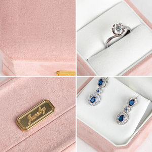 Zebopak Pink Velvet Octagon Jewelry <b>Box</b> Set with Ring <b>Earring</b> Gold Metal Label Storage Case <b>Gift</b> Packaging Wholesale - Product Image 2