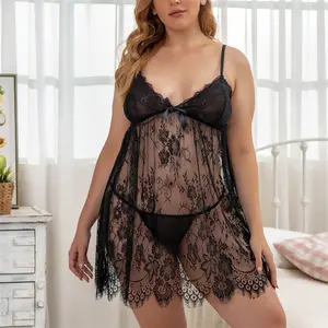 Piyama Wanita Renda Transparan Pakaian Malam Set Lingerie Wanita Seksi Ukuran Besar 4xl 5xl