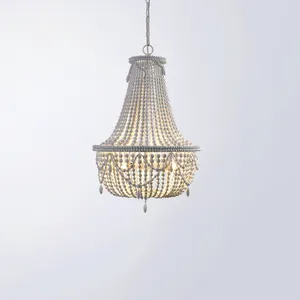 Lustre en <span class=keywords><strong>bois</strong></span> perlé, <span class=keywords><strong>suspension</strong></span> moderne, blanc chaud, AC, pour plafond de maison, grand loft, <span class=keywords><strong>perles</strong></span> vintage - Product Image 5