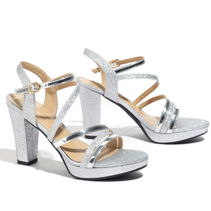 Sandales de mariée sexy à bout ouvert, plateforme argentée scintillante, talon haut, bride à la cheville avec boucle, pour mariage, demoiselle d'honneur, occasions de soirée - Product Image 1