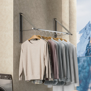 Wall Mounted Single Bar Clothes Drying Rack Foldable Indoor Retractable Hanging Rack For Balcony Or Bay Window - Product Image 1