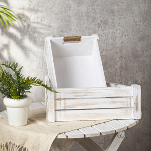 Set <span class=keywords><strong>di</strong></span> 3 Cassette in Legno Ustic, Scatole Contenitore Impilabili con Manici in Juta, Cesto Organizer Decorativo Bianco Invecchiato Stile Rustico - Product Image 6