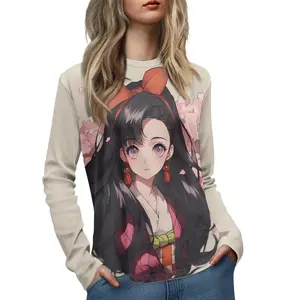 Popüler ürün sevimli japon animesi kız kadın uzun kollu T Shirt baskı talep üzerine şık ve çok yönlü bir astar olarak Tee