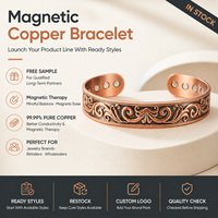 Joyería Magnética de Cobre Puro, Brazalete Ajustable con Diseño Floral Vintage, Venta al Por Mayor, Regalo Personalizado