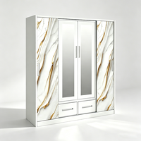Armoire de rangement moderne en métal et acier imprimé avec portes coulissantes et miroir pour chambre à coucher