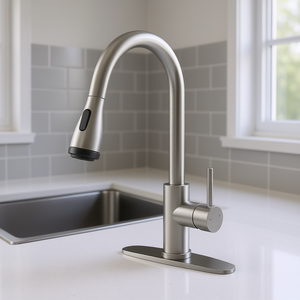 ก๊อกน้ำห้องครัวแบบดึงลงได้ สแตนเลสสตีลขัดเงา ดีไซน์ทันสมัย ติดตั้งบนเคาน์เตอร์ แบบก้านเดียว ไม่ต้องสัมผัส - Product Image 2