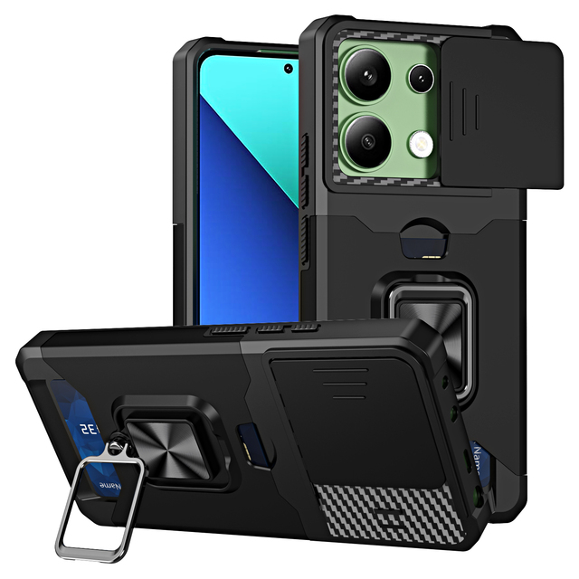 Smartphone Cases for Xiaomi Redmi Note 14 Pro Plus Note 13 A3 15 15C 14C 13C Poco C65 Card Slot Lens Camera Ring Kickstand Cover