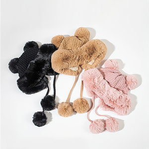 겨울 인조 모피 곰 귀 따뜻한 플러시 모자 폼폼 장식 스키 라이딩 두꺼운 귀마개 비니 모자 - Product Image 6