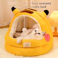 Lit-caverne semi-fermé pour animaux de compagnie, avec doublure en laine douce, chaud et sûr, adapté aux chats et aux petits chiens.
