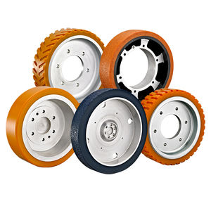 Ruedas de ajuste de cubo personalizadas, ruedas <span class=keywords><strong>AGV</strong></span>, banda de rodadura de goma PU con núcleo de hierro fundido de acero prensado para camiones industriales de transporte sin conductor - Product Image 4