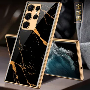 GKK Mobile Phone Electroplated Pattern 9H Tempered Glass Phone Case For Samsung Galaxy S23 Ultra S22 Plus S21