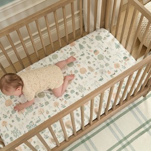 Drap de lit bébé en coton biologique GOTS, imprimé animal, doux, respirant, drap-housse pour matelas, drap de lit bébé pour la literie de la chambre d'enfant - Product Image 1