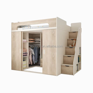 Letto a Soppalco Moderno Salvaspazio con Cabina Armadio e Scala con Vano Portaoggetti, Letto Alto in Legno Personalizzato - Product Image 2