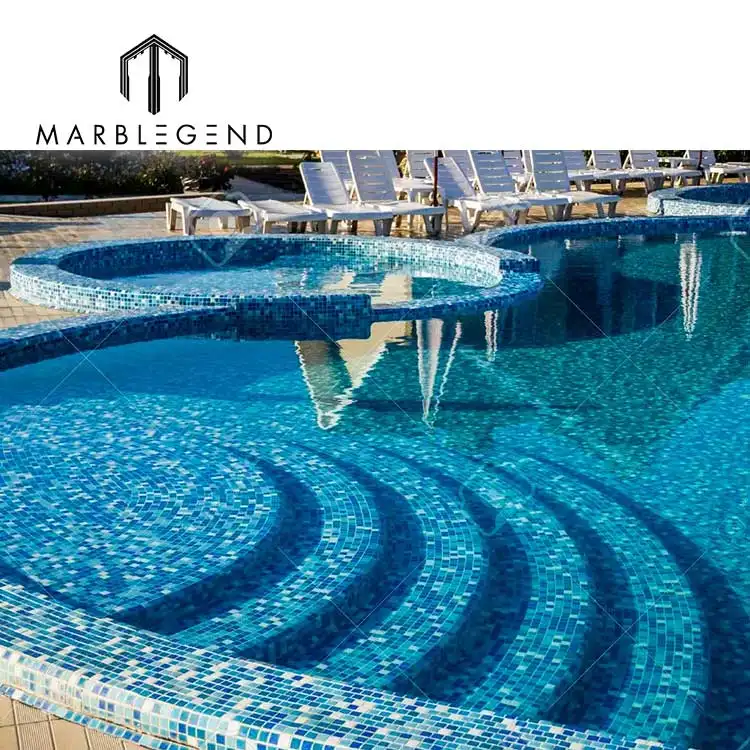 Projeto de piscina de hotel personalizado 12 "x 12", mosaico de vidro azul