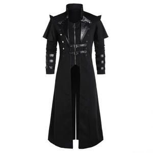 Costume d'assassin médiéval steampunk d'Halloween vintage, <span class=keywords><strong>elfes</strong></span>, pirates, costume pour homme adulte, veste longue fendue noire, armure gothique, manteaux en cuir - Product Image 3
