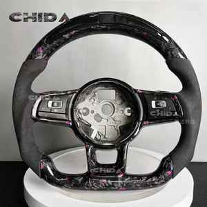 Volante de gamuza con luz LED de transporte de carbono forjado flotante rosa de alta calidad compatible con Golf Polo Jetta para modificación de Volkswagen - Product Image 1