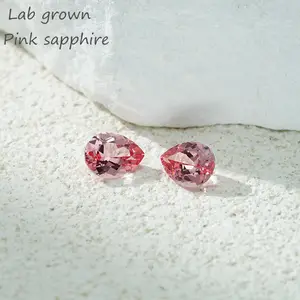 Lab grown gemstones pink sapphire pear cut mix size Sunrise color 2x3mm 4x6mm 6x8mm popular size huge stock light pink color