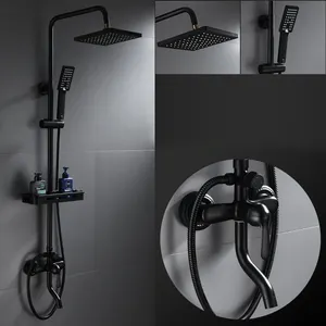 shower set black douche shower set wall mounted brass tap Bathroom taps brass kits rain rainfall showerset mixer faucet set