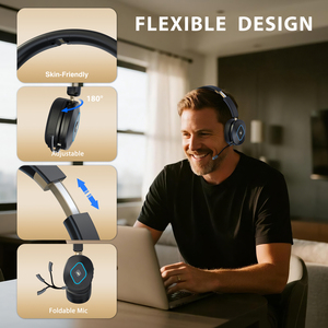 Cuffie Wireless con Microfono e Cancellazione del Rumore ENC, Dongle BT, Connessione <span class=keywords><strong>3</strong></span>-in-1 da <span class=keywords><strong>3</strong></span>,5mm, Dock di Ricarica RGB con Hub USB, Supporto Doppio Dispositivo - Product Image 6