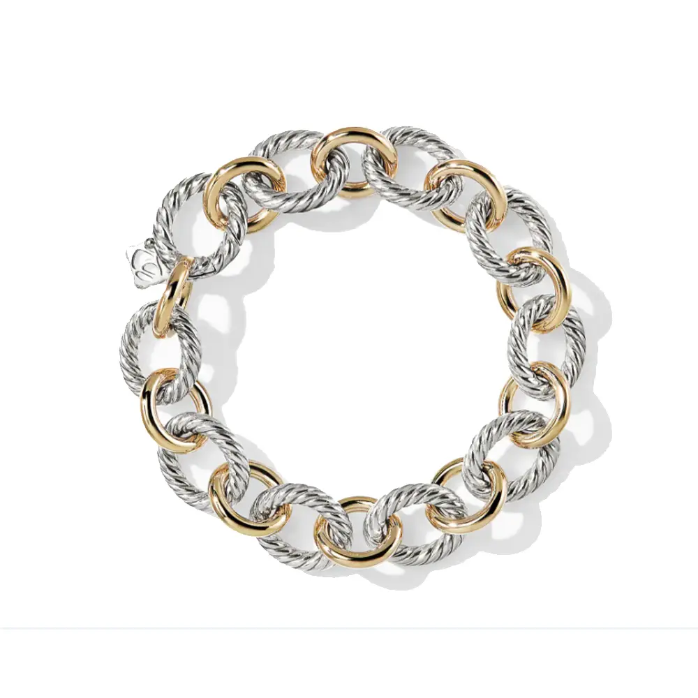 New Arrival Fashion Gold Plated Designer Bracelet 925 Sterling Silver Two Tone Color Splicing Chain Cable Wire Twist Bracelet