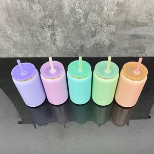 Gold Underneath Metal 16oz Stainless Steel Can Tumbler for Laser Etch with Clear Plastic Straws - Product Image 2