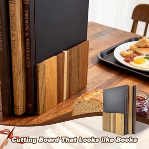 Ensemble de planches à découper en bois en forme de <span class=keywords><strong>livre</strong></span>, planche à découper décorative de qualité supérieure personnalisée, bibliothèque avec support pour la cuisine, la maison, les fêtes - Product Image 2