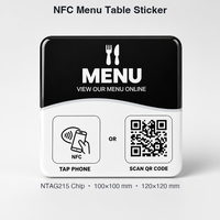 Autocollant de table NFC NTAG215 étanche et résistant aux intempéries 120x120mm pour menu numérique de restaurant avec fonction Tap to Order et code QR