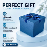 Boîte cadeau de la Saint-Valentin de grande taille, carrée, bleue, exquise, en stock, avec décoration en nœud gris et sac fourre-tout