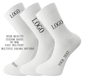 <b>White</b> <b>Men's</b> Crew <b>Socks</b> With Logo Print Solid Knitted Daily Wear Ankle Quarter Length - Product Image 2