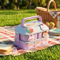 Ensemble de boîtes à lunch bento 3 en 1, conteneur alimentaire à double couche, boîtes à lunch portables pour enfants et adultes, avec couverts