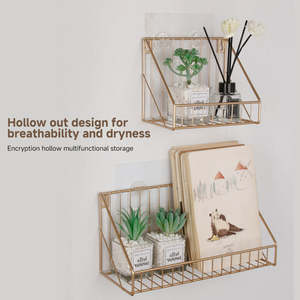 Estante de pared moderno de metal negro y madera para sala de estar, cocina, baño, elegante soporte de almacenamiento de exhibición flotante, muebles - Product Image 3