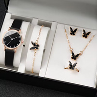 Montre-bracelet à quartz Y263 avec bracelet en PU, motif papillon, lot de cinq bijoux, montre femme, Reloj pour femmes