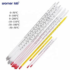 Thermomètre de laboratoire en verre liquide à usage général de Worner Lab; 0 ~ 200 ℃, immersion totale, remplissage de liquide organique - Product Image 1