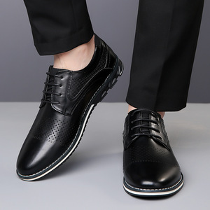 Chaussures Richelieu en cuir massif pour hommes, à bout pointu, respirantes, avec doublure en cuir véritable, semelle en caoutchouc, pour le bureau et les occasions professionnelles, toutes saisons, à lacets - Product Image 4