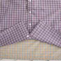 Camisa a cuadros de verano personalizada para hombre tela informal empalme Hit Color estilo púrpura claro manga corta Anti-Pilling disponible