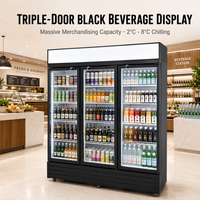 Réfrigérateur-congélateur vertical commercial à refroidissement direct et par air, porte vitrée, sans givre, étagères réglables pour hôtels et magasins