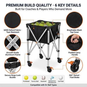 Chariot de tennis pliable en alliage d'aluminium, <span class=keywords><strong>vente</strong></span> directe usine, chariot mobile portable pour entraîneur avec panier de ramassage et de rangement des balles - Product Image 2