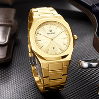 Montre de luxe pour homme HOURLY de haute qualité, en acier inoxydable plaqué bleu, octogonale, décontractée et élégante