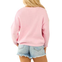 Pull-over rose en coton épais et doux à col ras du cou pour femme, idéal pour les tenues préppy et tendance de boutique – Vente en gros, personnalisation et support OEM