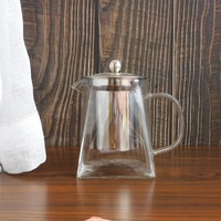 Théière en verre écologique compatible avec les plaques de cuisson carrées, avec poignée, infuseur amovible en acier inoxydable et couvercle