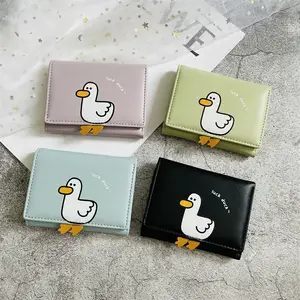 Multi-slot tre pieghe Pack Luck Duck Short PU portafoglio Lady Kids Cute Duck Printed portamonete con magnete
