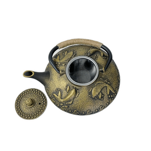 Théière en Fonte 900ml Nouveau Design Soucoupe <span class=keywords><strong>Émaillée</strong></span> Poisson Doré Sculpté avec Infuseur en Acier Inoxydable Théière Chinoise Café - Product Image 5