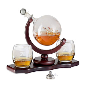 Hot Sale Clear Gold Etched Glass Wine Whisky Tequila Liquor Globe <strong>Decanter</strong> <strong>Whiskey</strong> with Wooden Box Glasses Para Whisky - Product Image 1