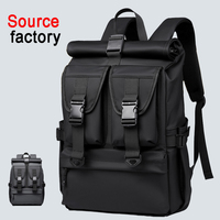 Sac à dos unisexe en tissu Oxford pour ordinateur portable, tendance, multi-poches, design unique à enroulement, décontracté, pour le travail, la rue et l'extérieur, extensible
